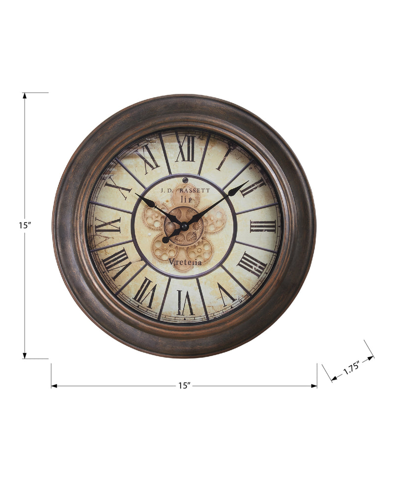 Clocks, 15" Round, Wall Clock, Antique Brown, Transitional