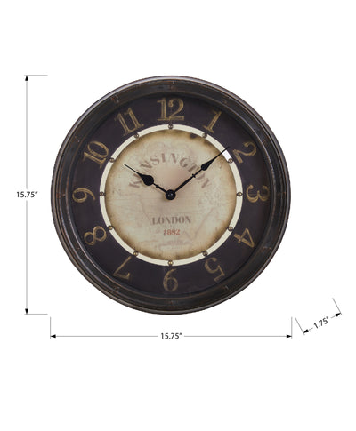 Clocks, 16" Round, Wall Clock, Antique Brown, Transitional