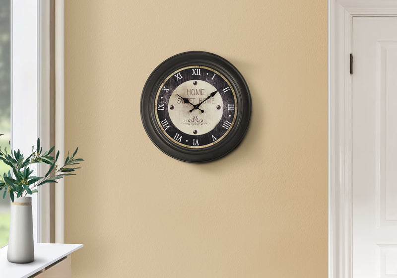 Clocks, 16" Round, Wall Clock, Antique Brown, Transitional