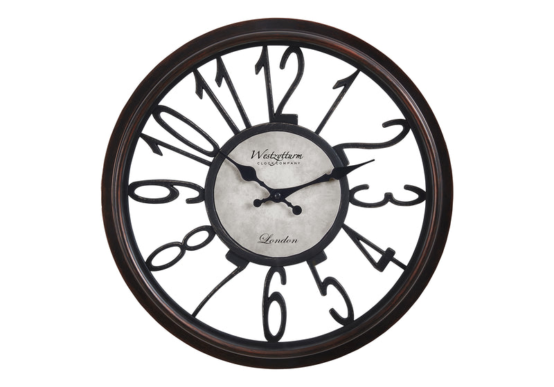 Clocks, 16" Round, Wall Clock, Antique Brown, Transitional