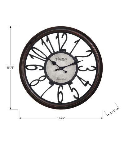 Clocks, 16" Round, Wall Clock, Antique Brown, Transitional