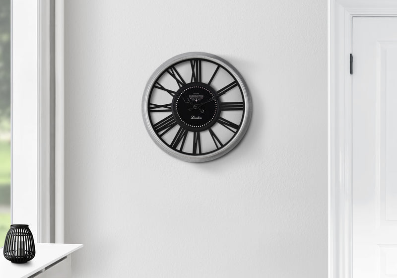 Clocks, 16" Round, Wall Clock, Silver, Black, Transitional