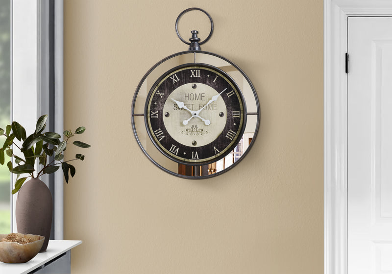 Clocks, 18" Round, Wall Clock, Brown, Mirror, Transitional