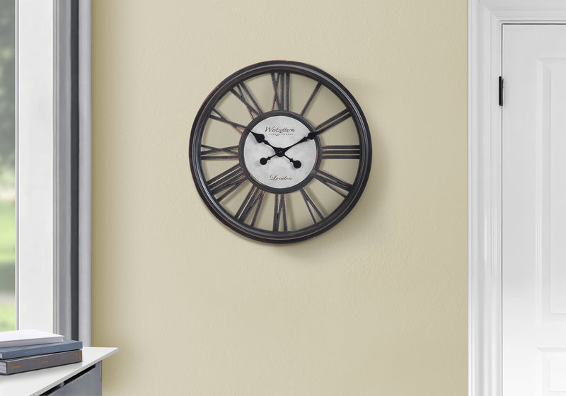 Clocks, 18" Round, Wall Clock, Antique Black, Transitional