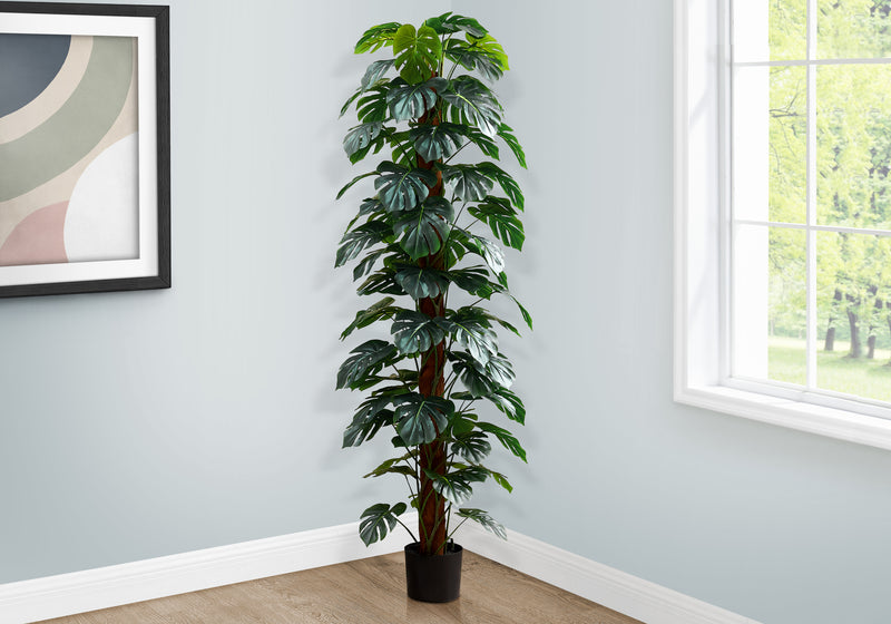 83" Tall Artificial Monstera Tree - Indoor Decorative Plant with Green Leaves