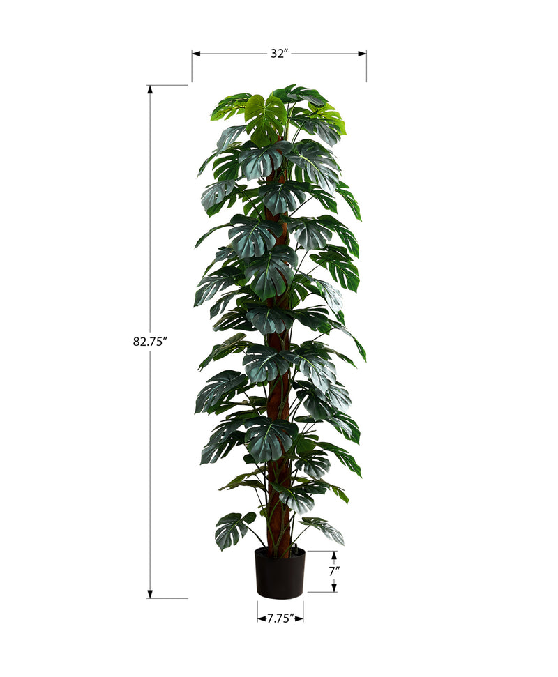 83" Tall Artificial Monstera Tree - Indoor Decorative Plant with Green Leaves