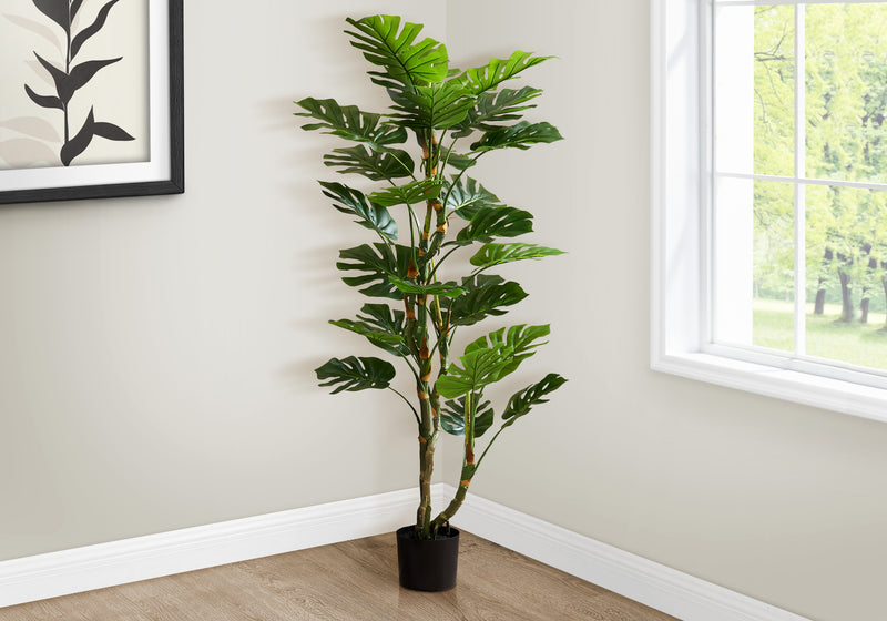 61" Real Touch Monstera Tree Indoor Plant in Black Pot - Artificial Green Leaves