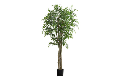 79" Tall Artificial Ficus Tree, Real Touch Green Leaves, Potted - Indoor Floor Plant