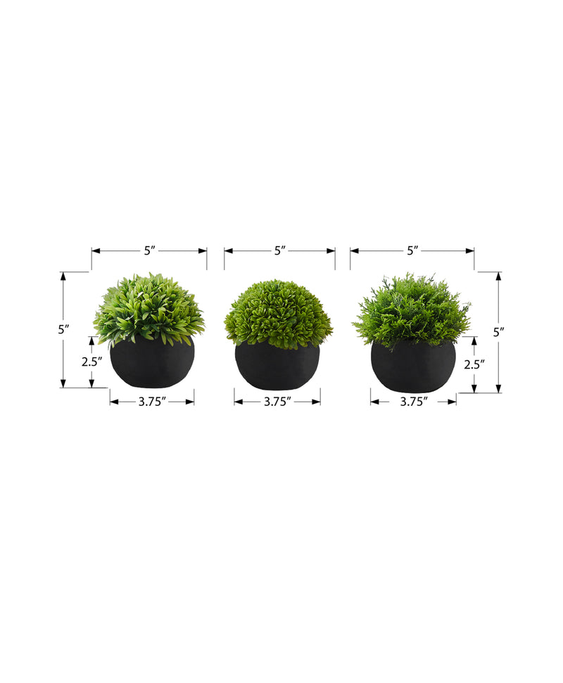 Set of 3 Artificial Grass Plants 5" Tall - Indoor Faux Greenery in Black Pots