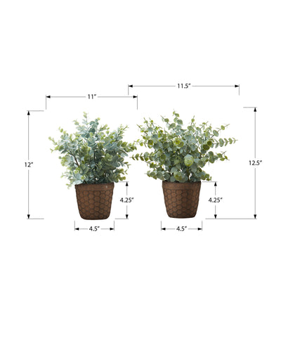 Faux Eucalyptus Grass Artificial Plants, 13" Tall, Set of 2 - Indoor Decorative Greenery