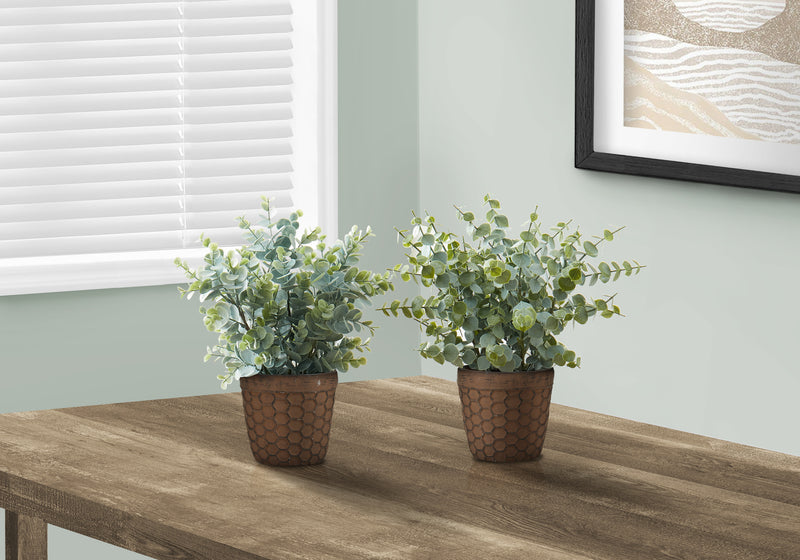 Faux Eucalyptus Grass Artificial Plants, 13" Tall, Set of 2 - Indoor Decorative Greenery