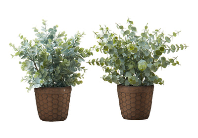 Faux Eucalyptus Grass Artificial Plants, 13" Tall, Set of 2 - Indoor Decorative Greenery