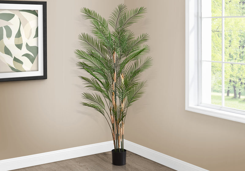 Realistic 83" Tall Artificial Palm Tree in Black Pot - Indoor Decorative Floor Plant with Green Leaves