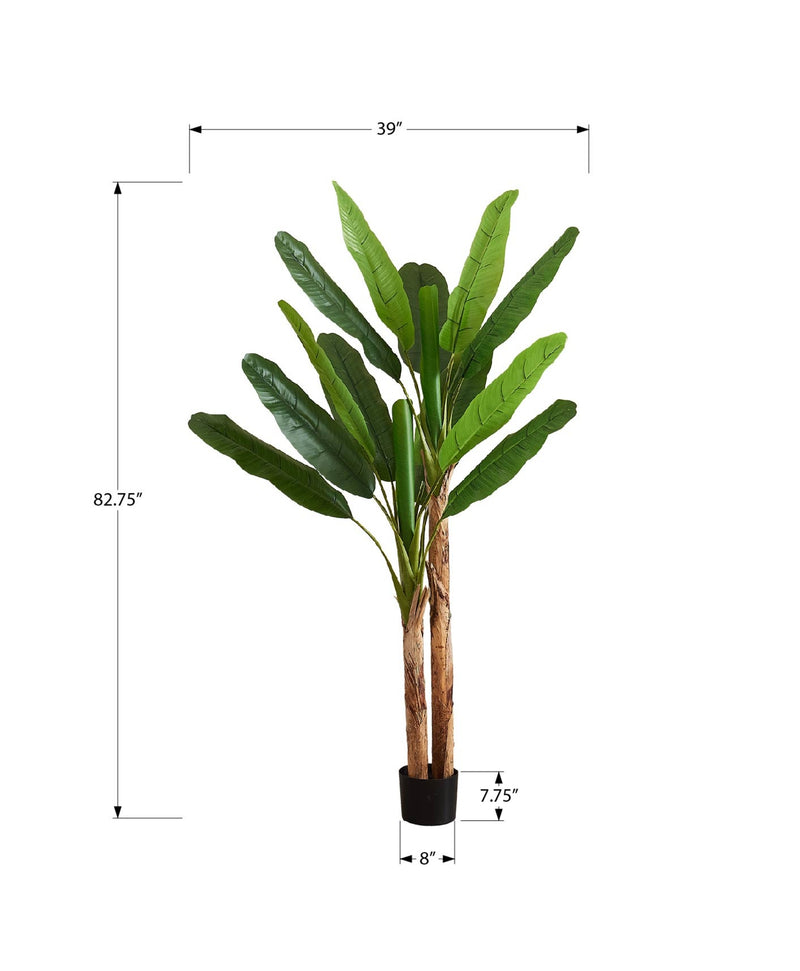 83" Tall Artificial Banana Tree Indoor Decorative Faux Plant Real Touch Green Leaves - Black Pot