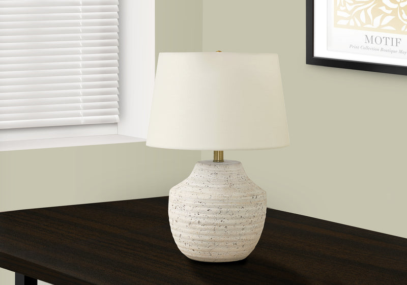 Modern Cream Concrete Table Lamp with Ivory Shade - 20"H