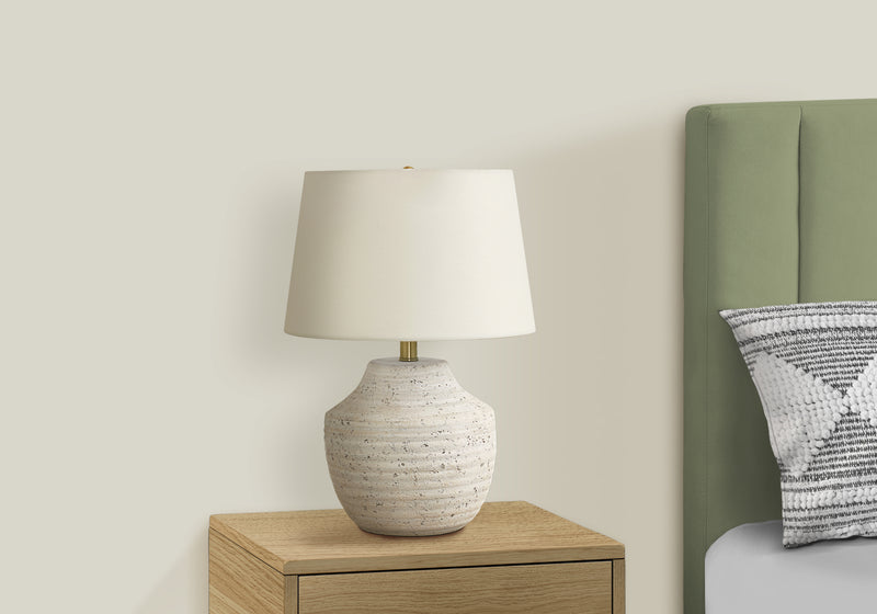 Modern Cream Concrete Table Lamp with Ivory Shade - 20"H