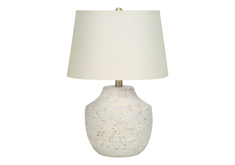 Modern Cream Concrete Table Lamp with Ivory Shade - 20"H