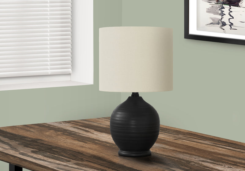 Transitional Black Ceramic Table Lamp with Ivory Shade, 17"H