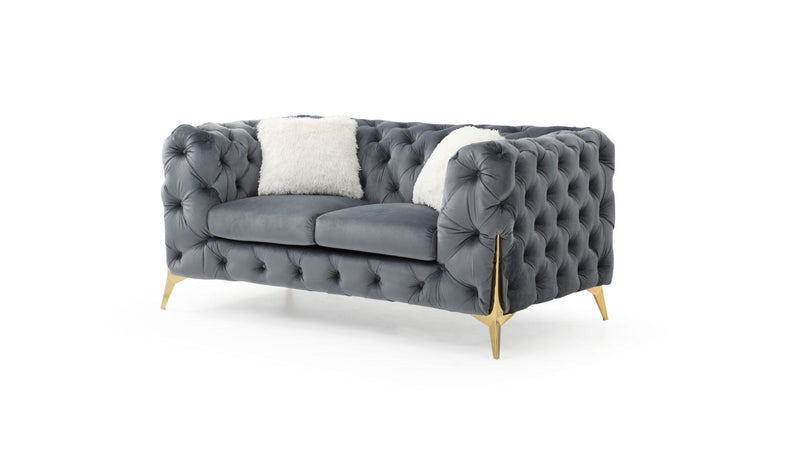 Moderno Grey Velvet Living Set with Gold Accents