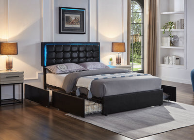 Contemporary Button Tufted Storage Bed in Soft Black Leatherette