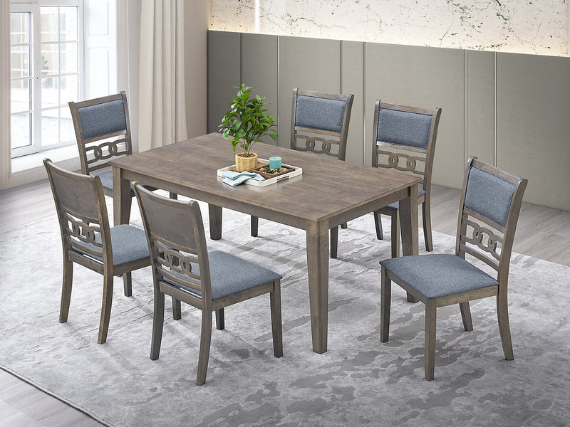 Chic 7-Piece Dining Set with Grey Fabric Seats