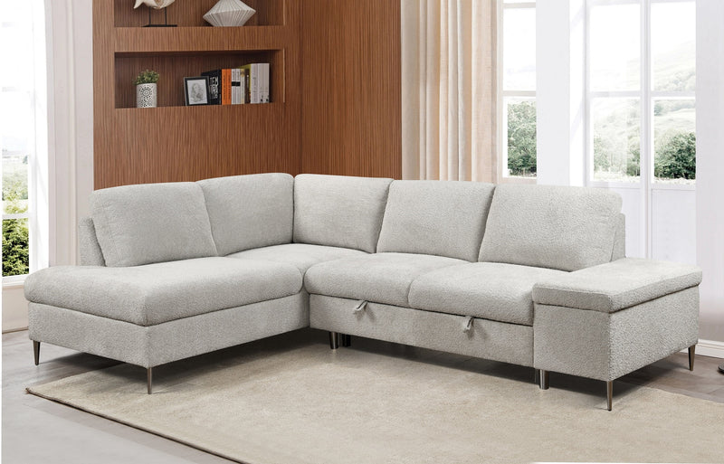 Left Hand Chaise Sofa Bed with Storage in Soft Grey Boucle