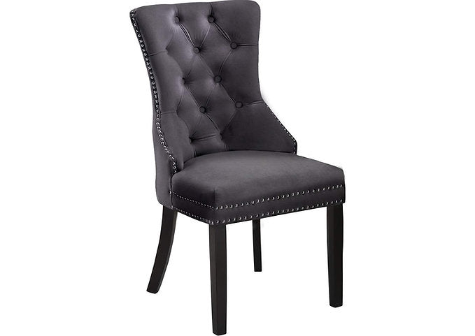 Grey Velvet Dining Chair with Nail Head Details - Set of 2