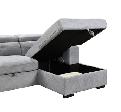 RHF Grey Chaise Sofa Bed with Storage, Charger & Adjustable Headrests