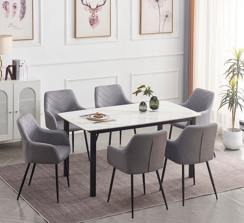 Sintered Stone Dining Table & Grey Fabric Chairs with Black Steel Legs