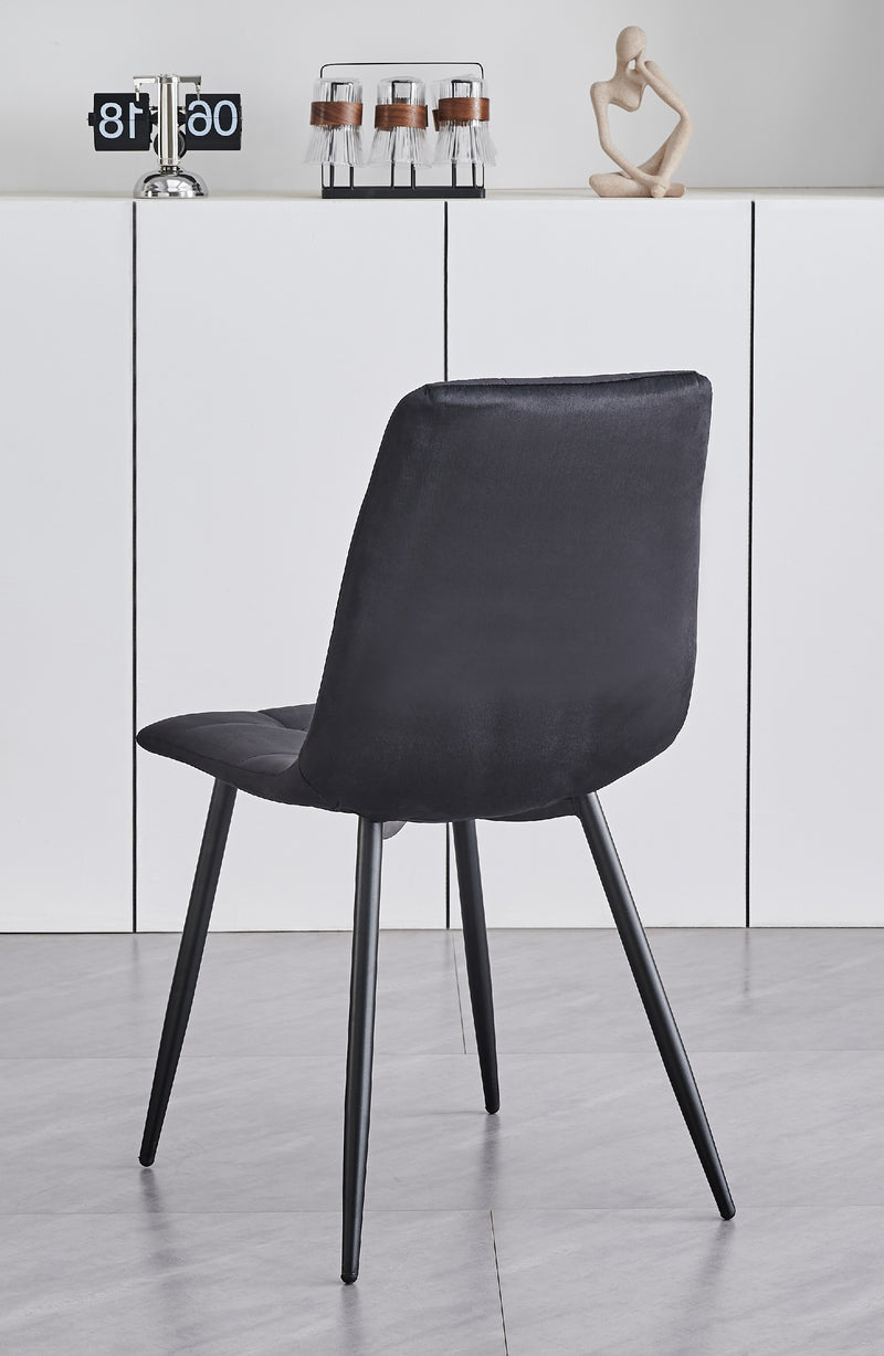 Marble Top Table & Velvet Chairs Set with Black Steel Base