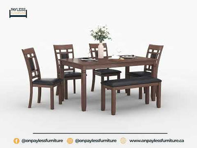 Cherry Finish 6 Pcs Dining set including a Bench