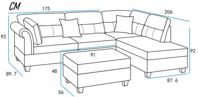 Timeless design Grey Fabric Sectional & Ottoman