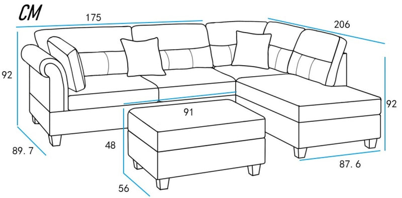 Timeless design Grey Fabric Sectional & Ottoman