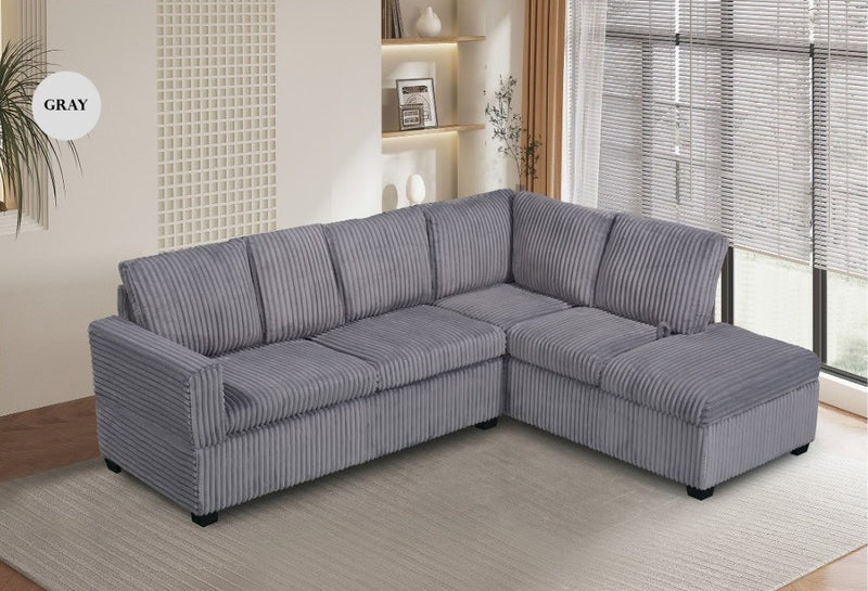 Snug Grey Corduroy Sectional Sofa W/ Storage and USB plug