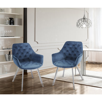 Affordable blue velvet arm chair with chrome legs - Canada's top furniture choice-10