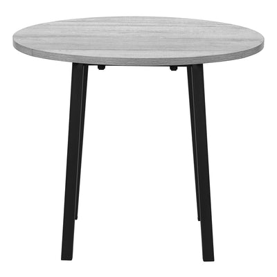 Contemporary 3pcs Dining Table Set, Small 35" Drop Leaf, Black Metal & Grey Laminate