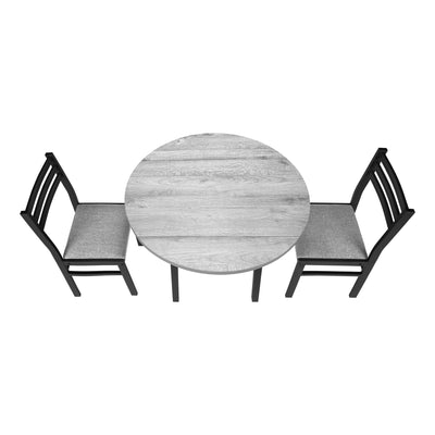 Contemporary 3pcs Dining Table Set, Small 35" Drop Leaf, Black Metal & Grey Laminate