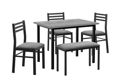 Contemporary Dining Set, 5pcs, 40" Rectangular, Black Metal, Grey Laminate, Grey Fabric