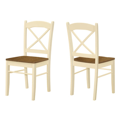 Transitional Oak & Cream Dining Chairs, Set of 2
