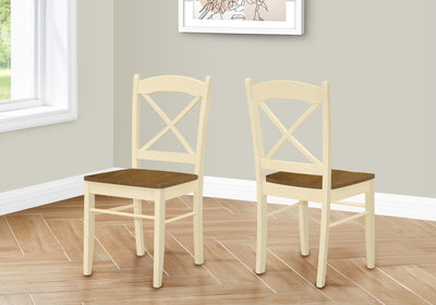 Transitional Oak & Cream Dining Chairs, Set of 2