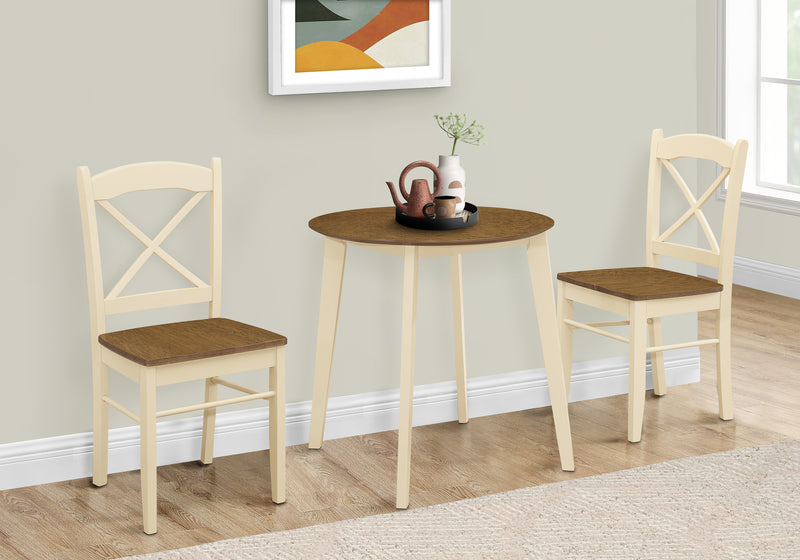 Transitional Oak & Cream Dining Table, 30" Round, Small Size, Wood Legs