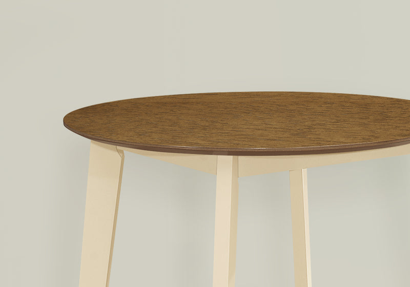 Transitional Oak & Cream Dining Table, 30" Round, Small Size, Wood Legs