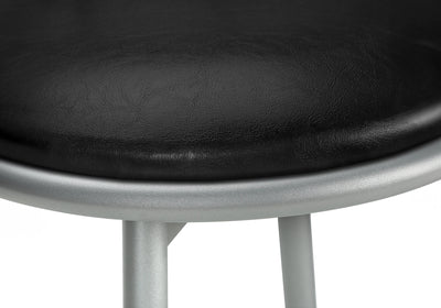 Modern Swivel Bar Stools | Grey Metal & Black Leather Look - Set of 2