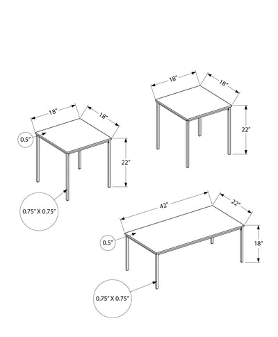 Contemporary 3pcs Coffee & End Table Set, Black Metal Frame, Dark Taupe Laminate
