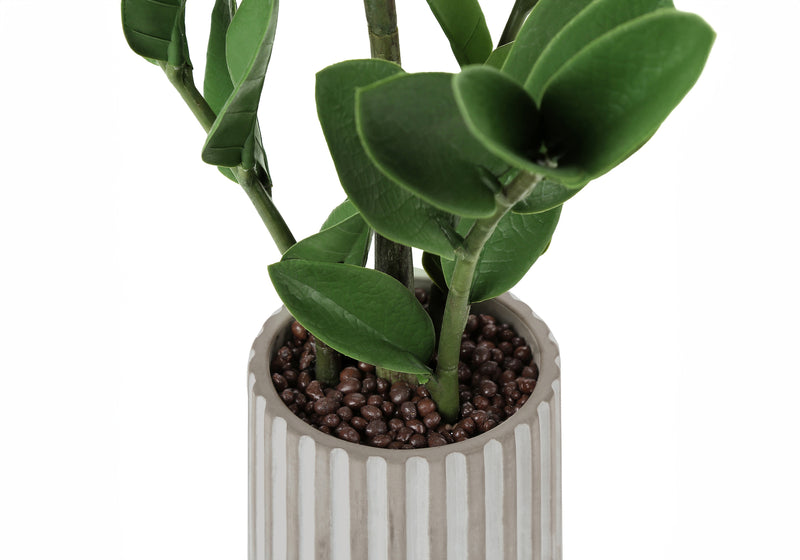 20" Tall Zz Artificial Plant - Real Touch Green Leaves, Grey Cement Pot - Indoor Faux Fake Table Greenery