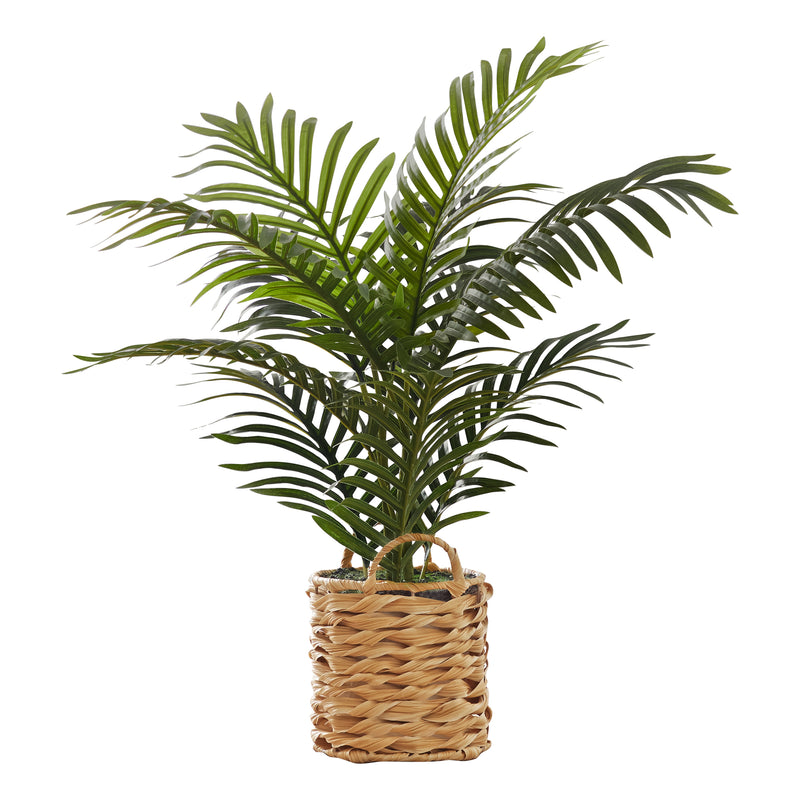 24" Tall Artificial Palm Plant - Real Touch, Indoor Decorative Greenery in Beige Woven Basket