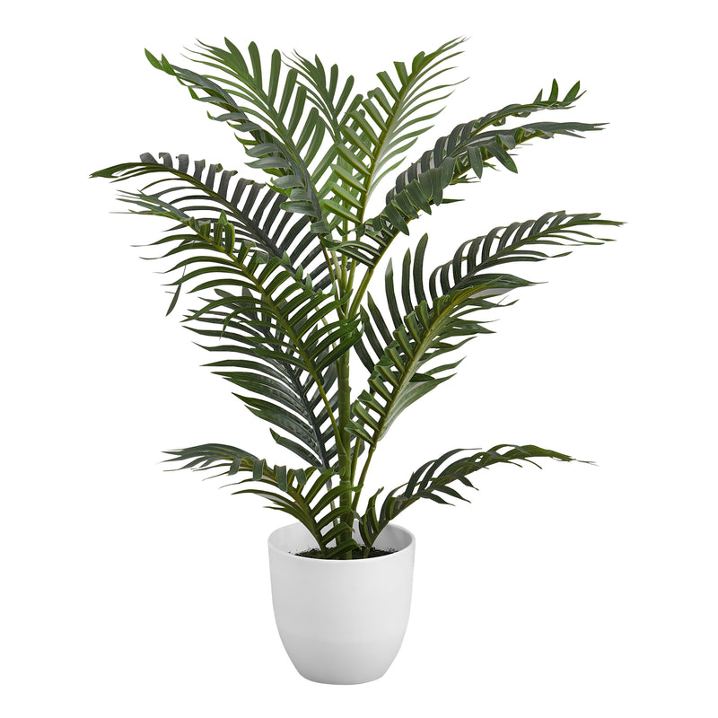 28" Tall Artificial Palm Tree: Indoor Faux Floor Plant, Real Touch Green Leaves, White Pot