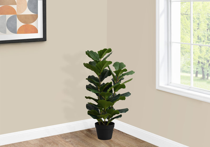 32" Tall Fiddle Tree: Real Touch, Indoor Greenery, Decorative Artificial Plant, Faux, Black Pot