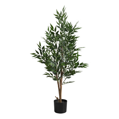 47" Artificial Acacia Tree: Indoor Faux Floor Plant with Silk Green Leaves - Decorative Black Pot