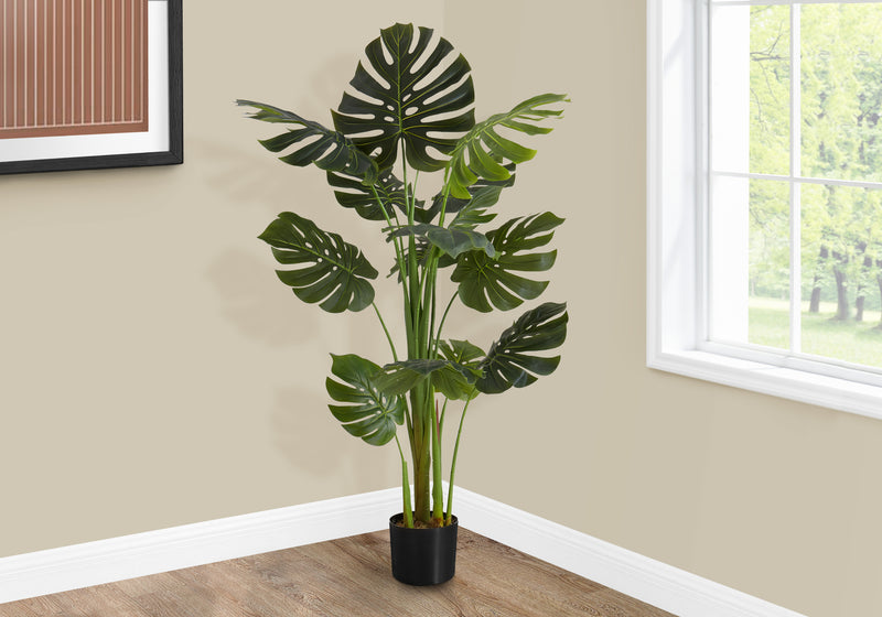 55" Tall Monstera Tree: Realistic Artificial Plant with Green Leaves, Perfect for Indoor Decor